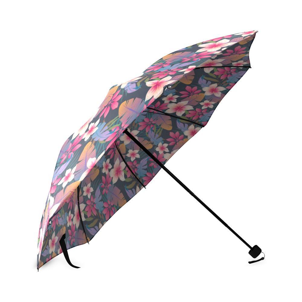 Hawaiian Floral Tropical Flower Hibiscus Palm Leaves Pattern Print Foldable Umbrella-grizzshop