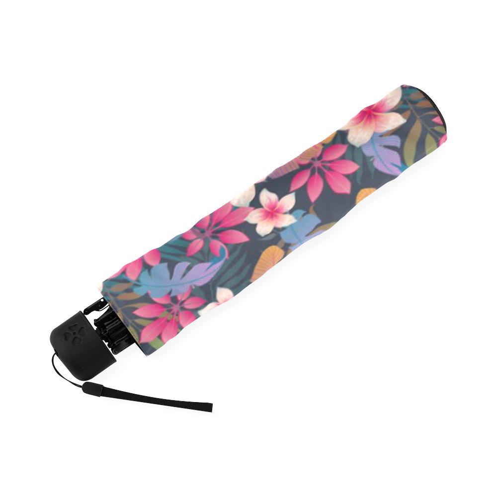 Hawaiian Floral Tropical Flower Hibiscus Palm Leaves Pattern Print Foldable Umbrella-grizzshop