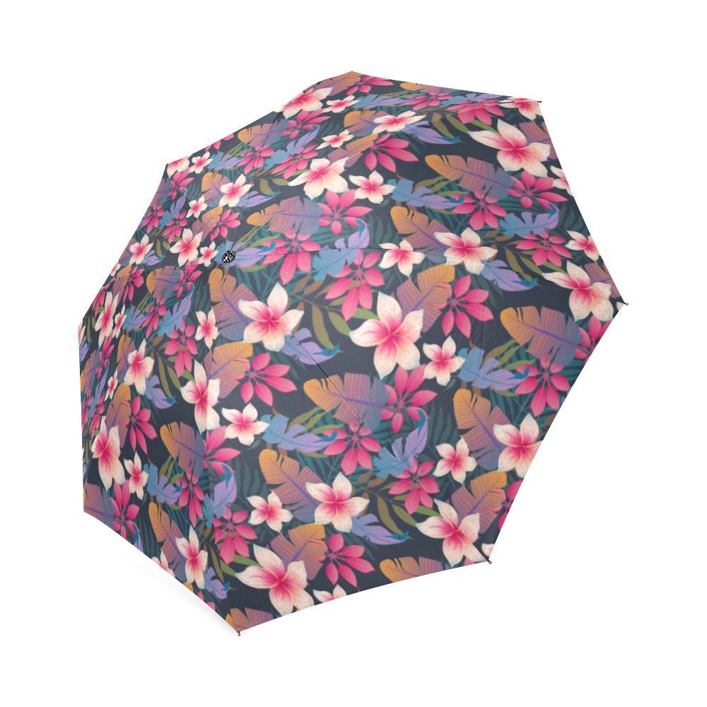 Hawaiian Floral Tropical Flower Hibiscus Palm Leaves Pattern Print Foldable Umbrella-grizzshop