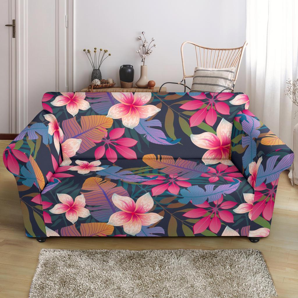 Hawaiian Floral Tropical Flower Hibiscus Palm Leaves Pattern Print Loveseat Cover-grizzshop