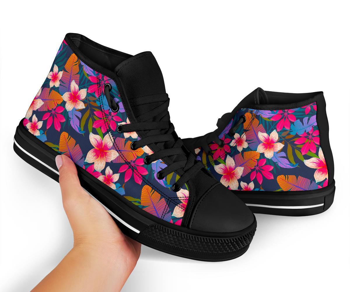 Hawaiian Floral Tropical Flower Hibiscus Palm Leaves Pattern Print Men Women's High Top Shoes-grizzshop