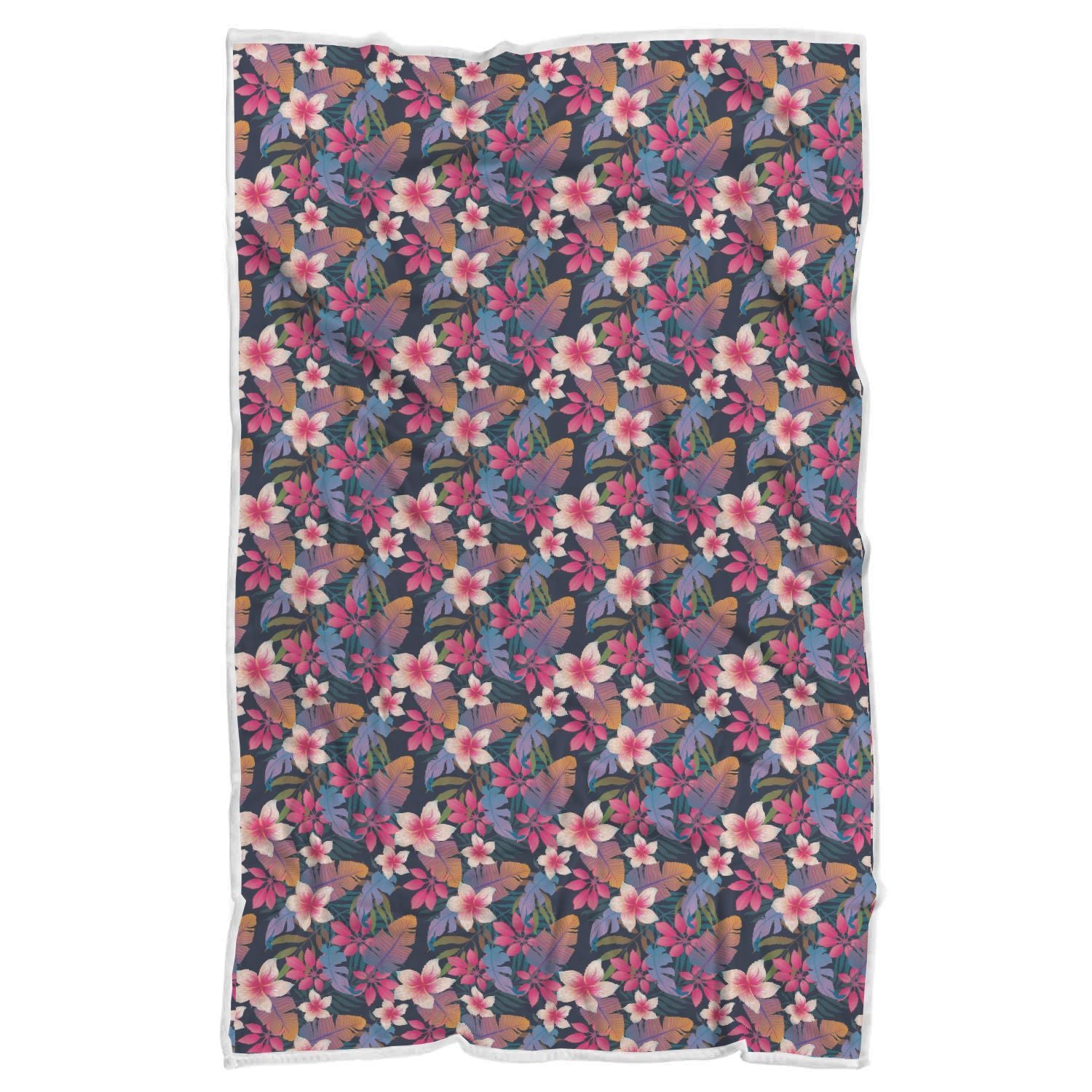 Hawaiian Floral Tropical Flower Hibiscus Palm Leaves Pattern Print Throw Blanket-grizzshop