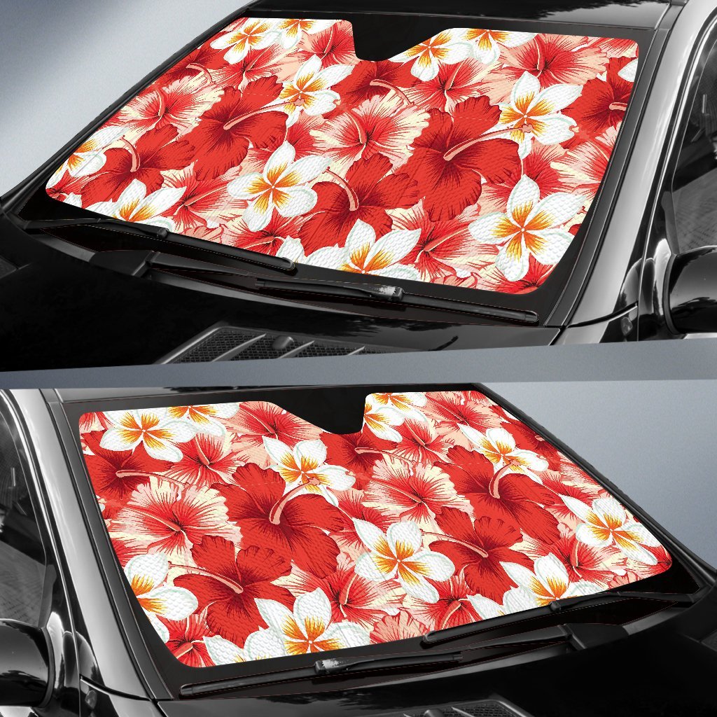 Hawaiian Floral Tropical Flower Red Hibiscus Pattern Print Car Sun Shade-grizzshop