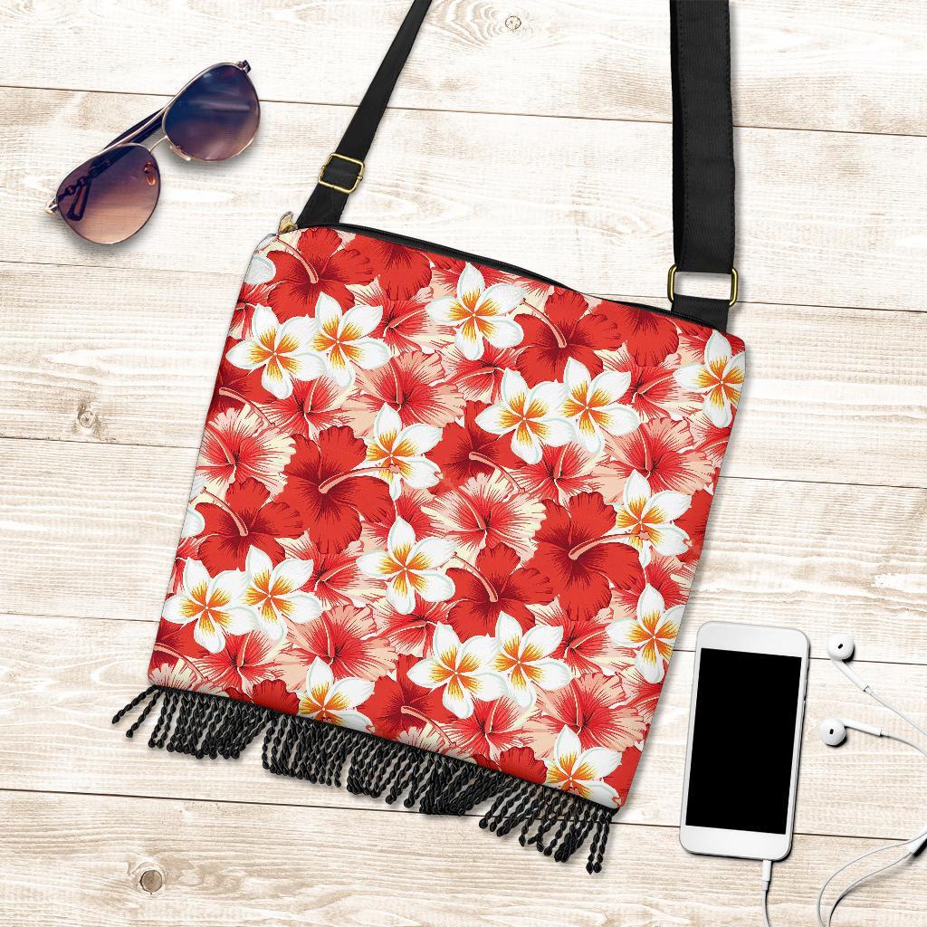 Hawaiian Floral Tropical Flower Red Hibiscus Pattern Print Crossbody Bags-grizzshop