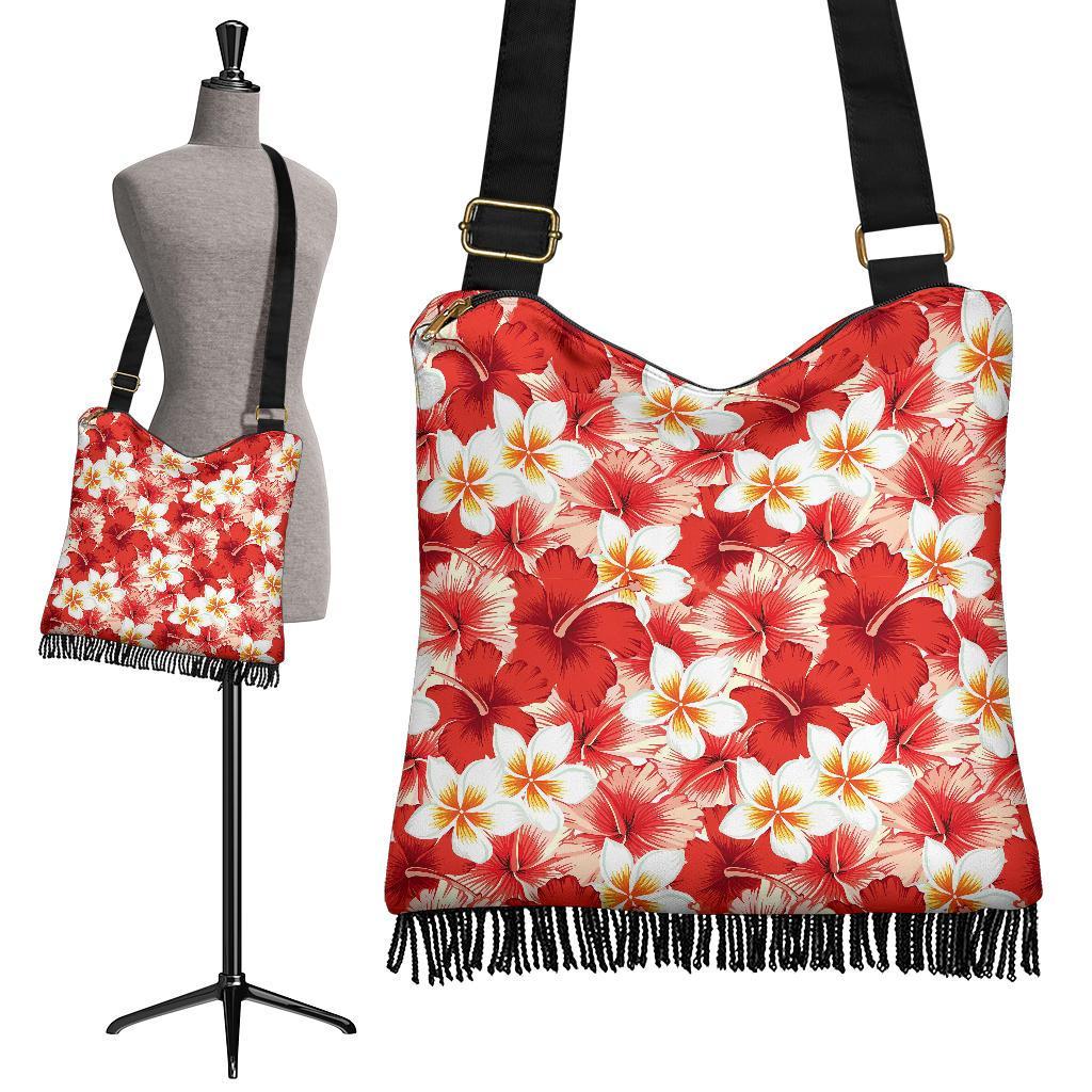 Hawaiian Floral Tropical Flower Red Hibiscus Pattern Print Crossbody Bags-grizzshop