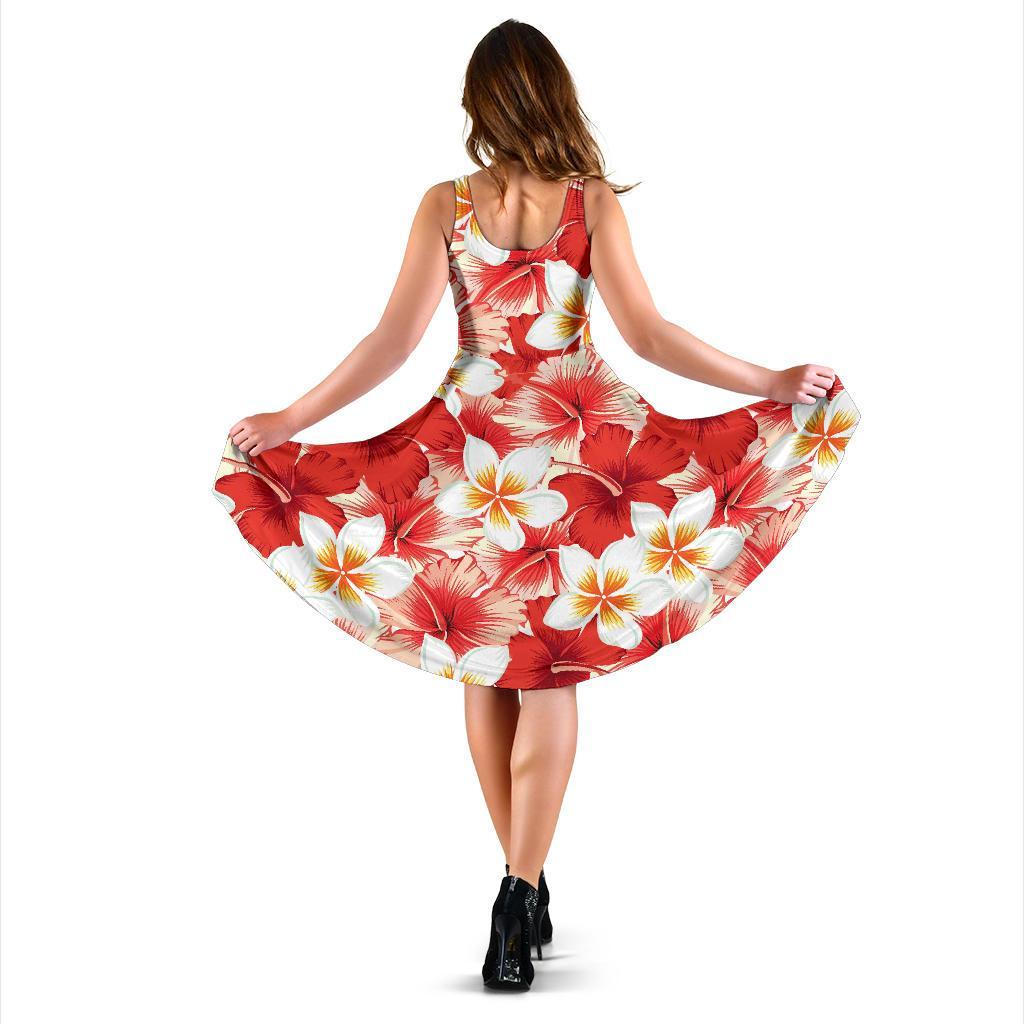 Hawaiian Floral Tropical Flower Red Hibiscus Pattern Print Dress-grizzshop