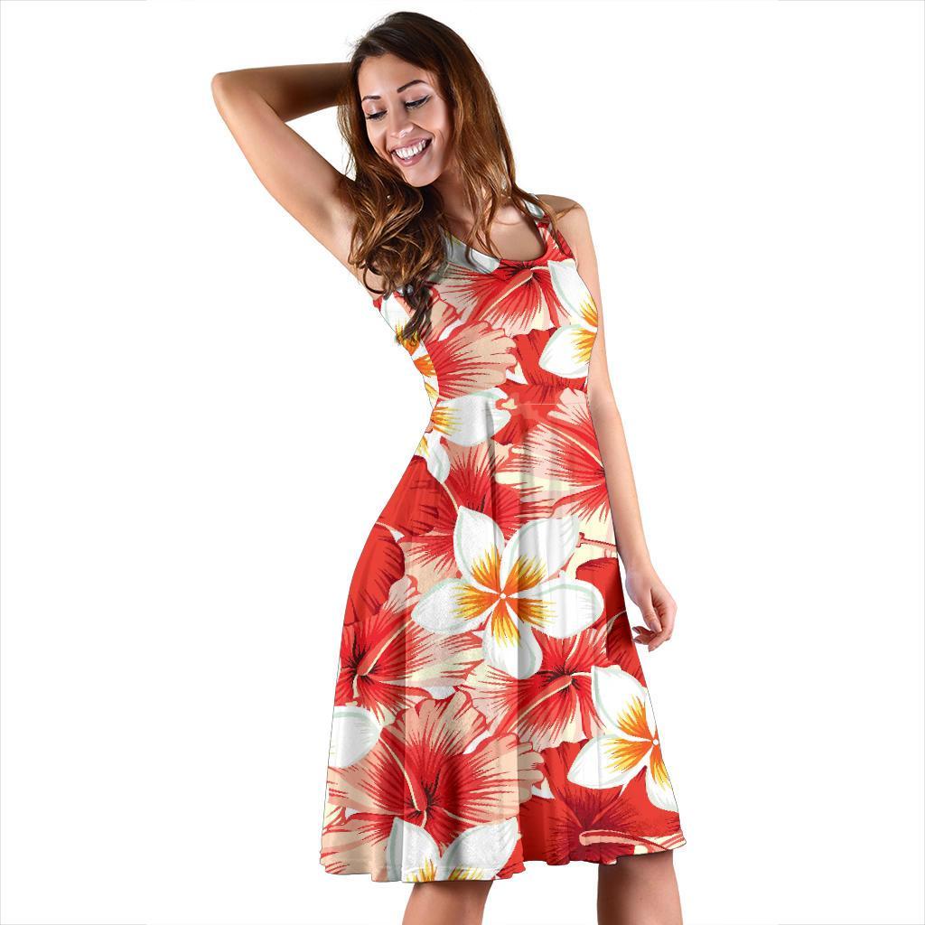 Hawaiian Floral Tropical Flower Red Hibiscus Pattern Print Dress-grizzshop