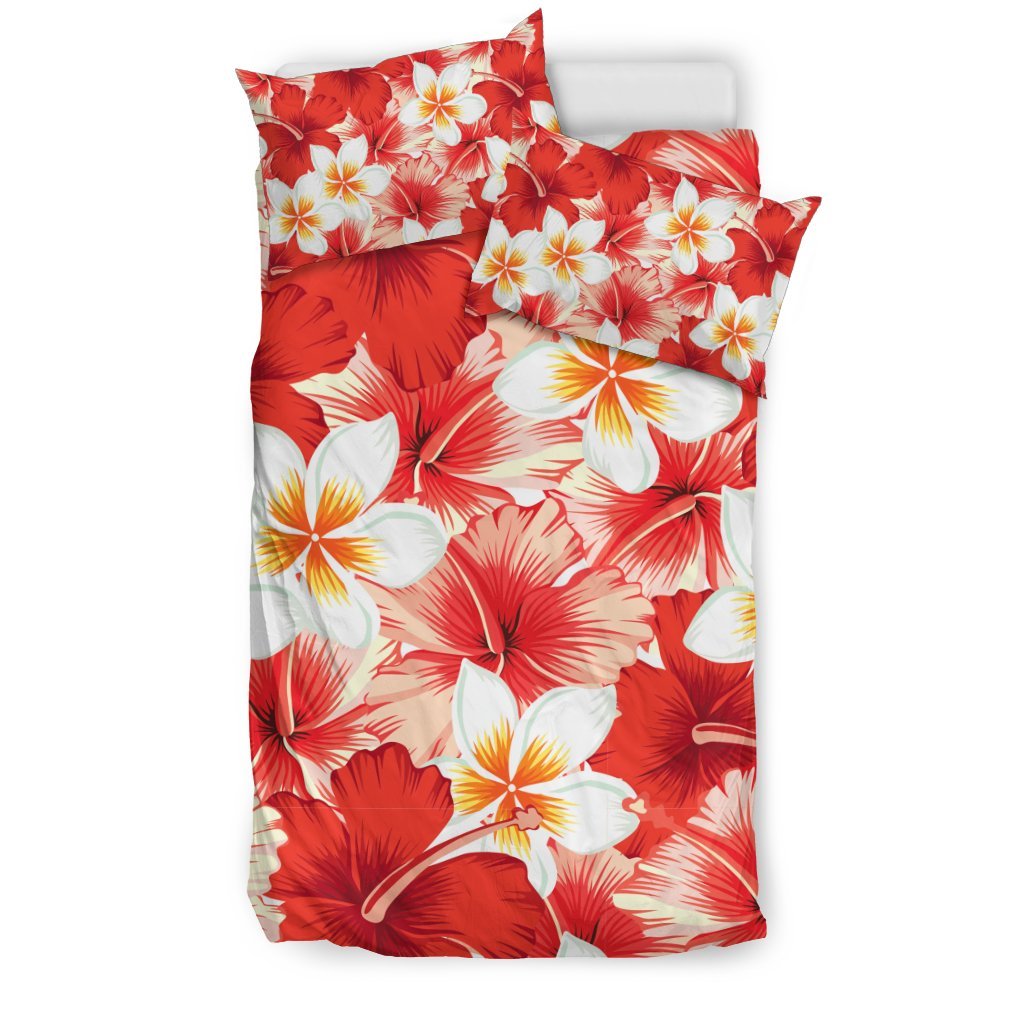 Hawaiian Floral Tropical Flower Red Hibiscus Pattern Print Duvet Cover Bedding Set-grizzshop