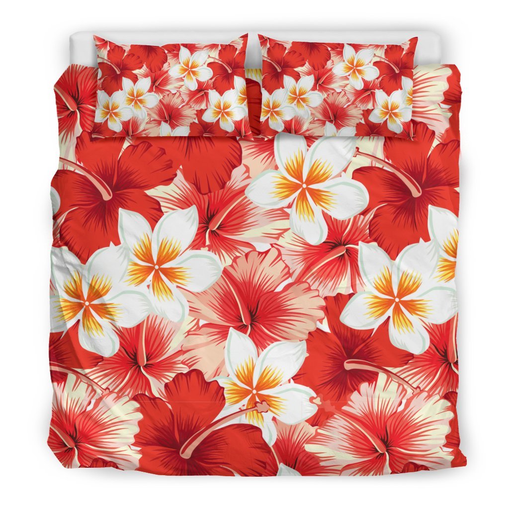 Hawaiian Floral Tropical Flower Red Hibiscus Pattern Print Duvet Cover Bedding Set-grizzshop