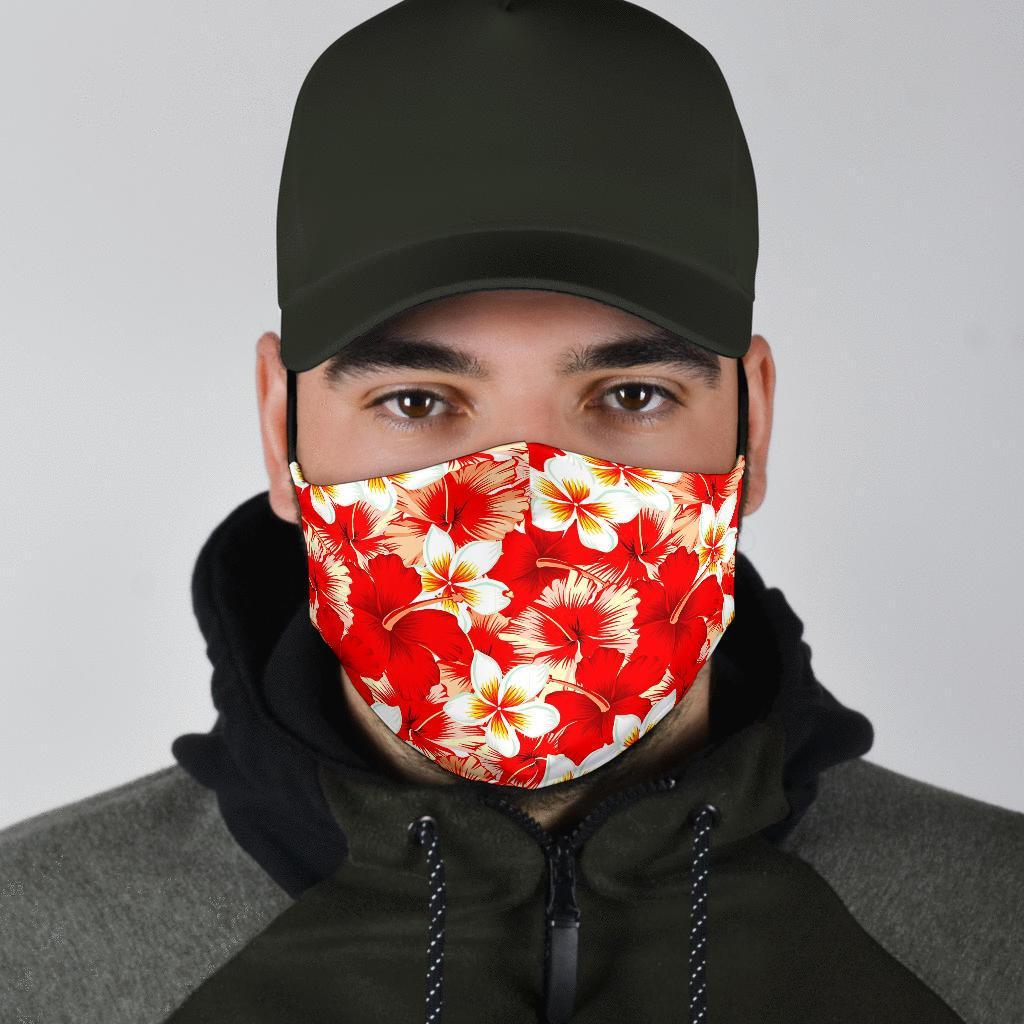 Hawaiian Floral Tropical Flower Red Hibiscus Pattern Print Face Mask-grizzshop