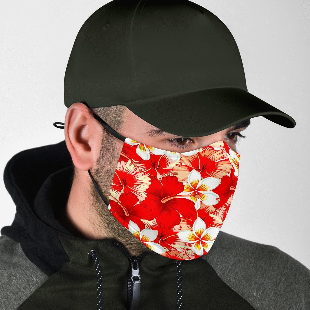 Hawaiian Floral Tropical Flower Red Hibiscus Pattern Print Face Mask-grizzshop