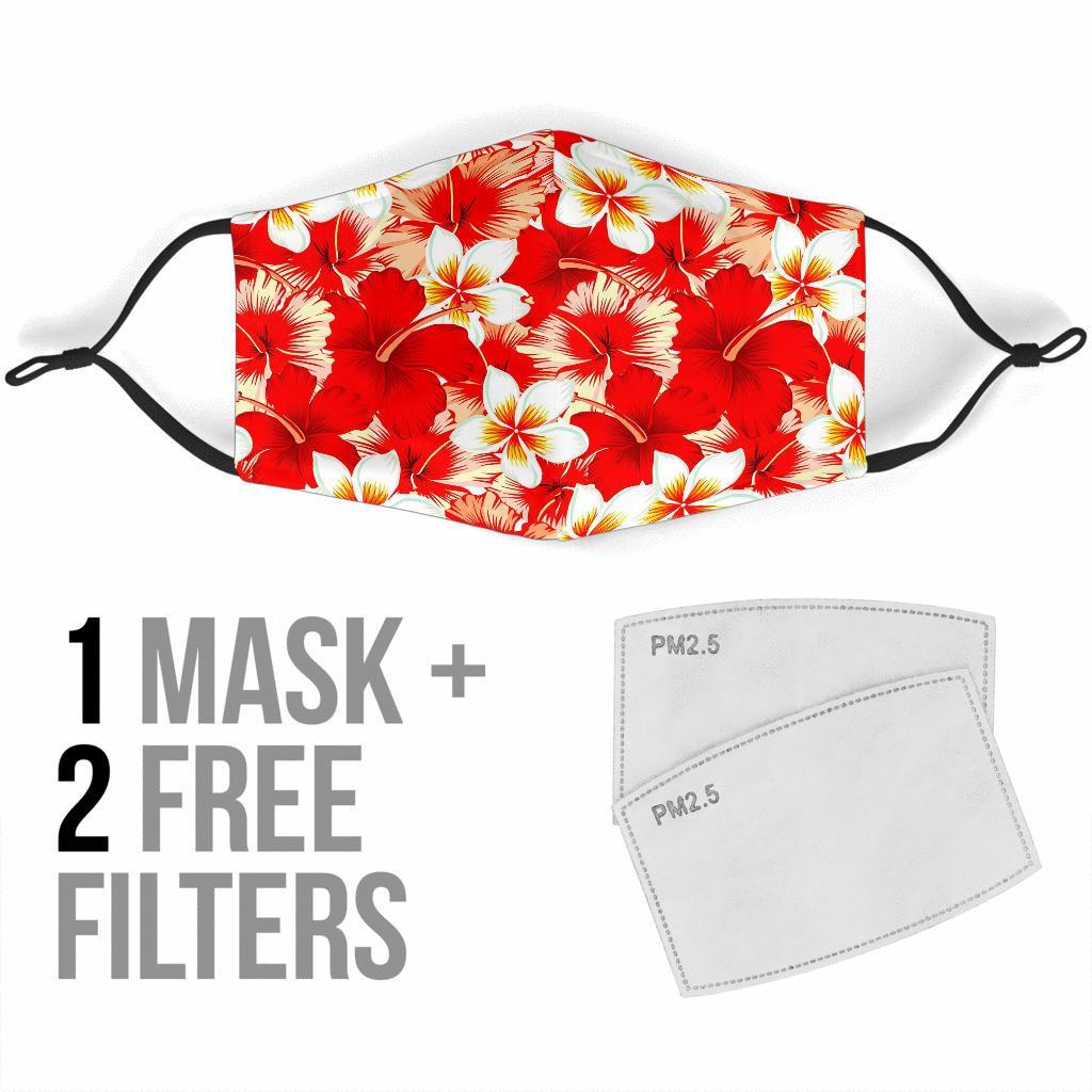 Hawaiian Floral Tropical Flower Red Hibiscus Pattern Print Face Mask-grizzshop