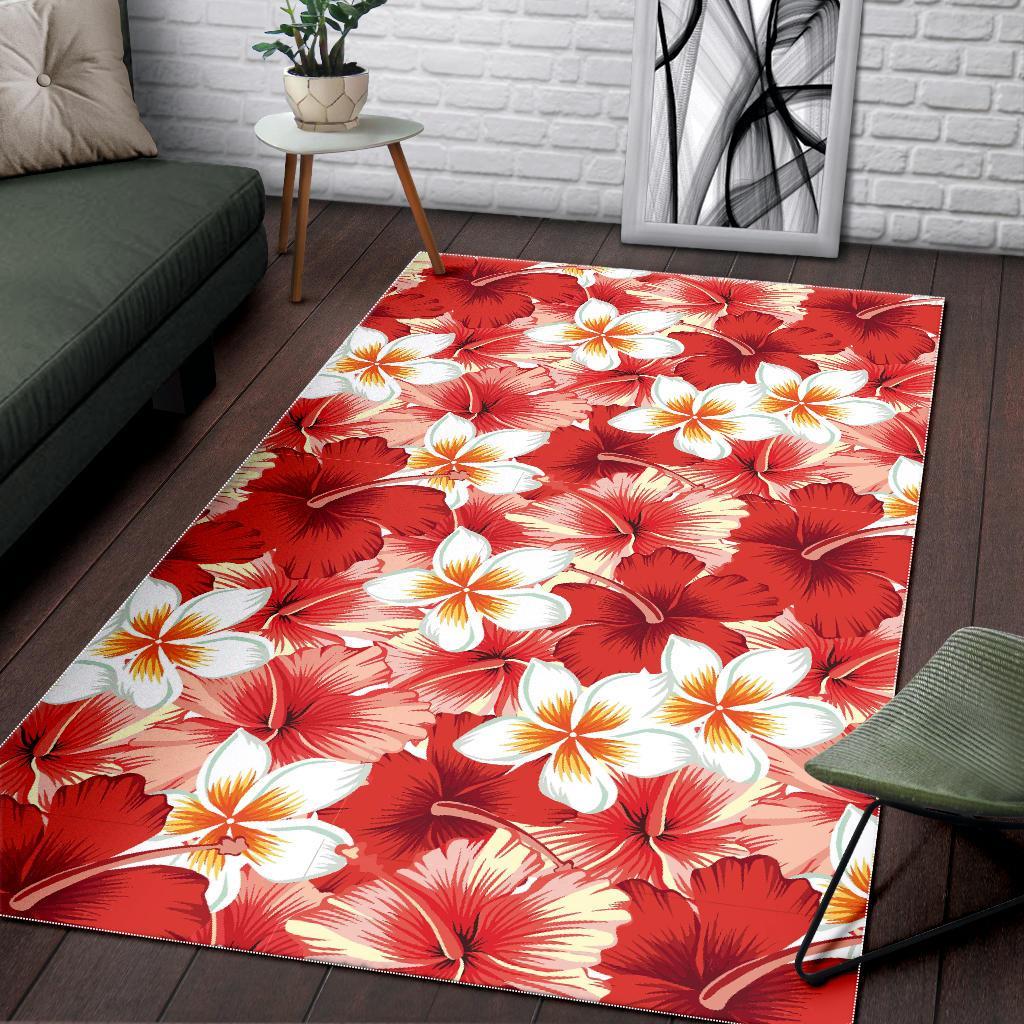 Hawaiian Floral Tropical Flower Red Hibiscus Pattern Print Floor Mat-grizzshop