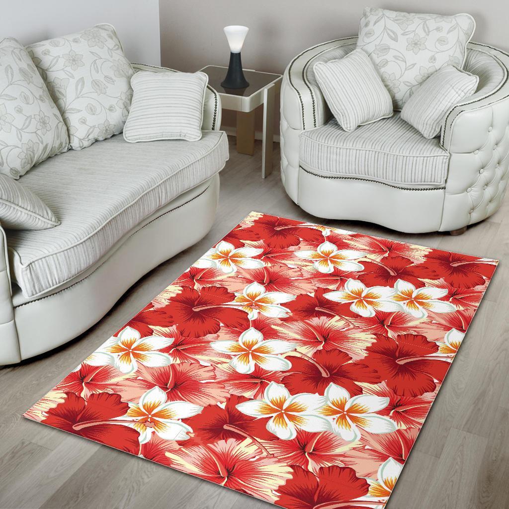 Hawaiian Floral Tropical Flower Red Hibiscus Pattern Print Floor Mat-grizzshop