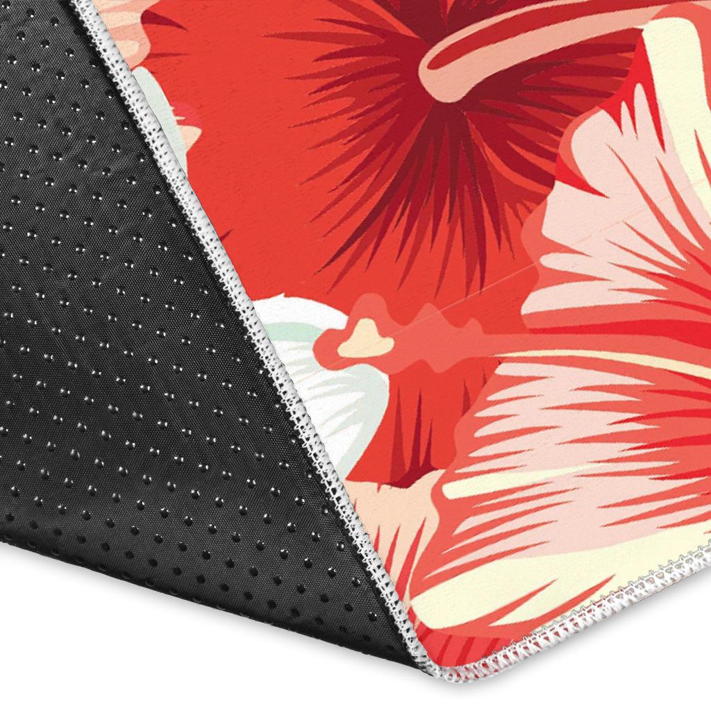 Hawaiian Floral Tropical Flower Red Hibiscus Pattern Print Floor Mat-grizzshop