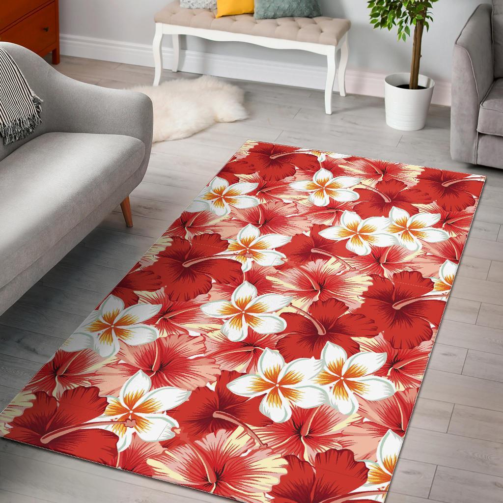 Hawaiian Floral Tropical Flower Red Hibiscus Pattern Print Floor Mat-grizzshop