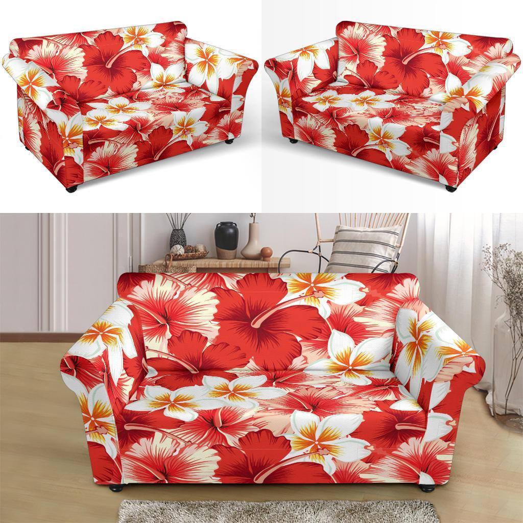 Hawaiian Floral Tropical Flower Red Hibiscus Pattern Print Loveseat Cover-grizzshop