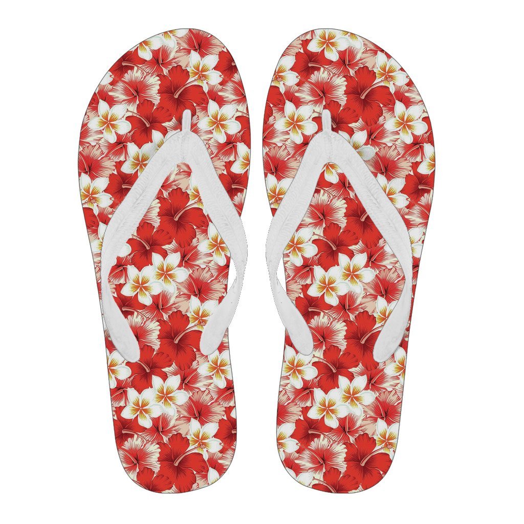 Hawaiian Floral Tropical Flower Red Hibiscus Pattern Print Men & Women Flip Flops-grizzshop