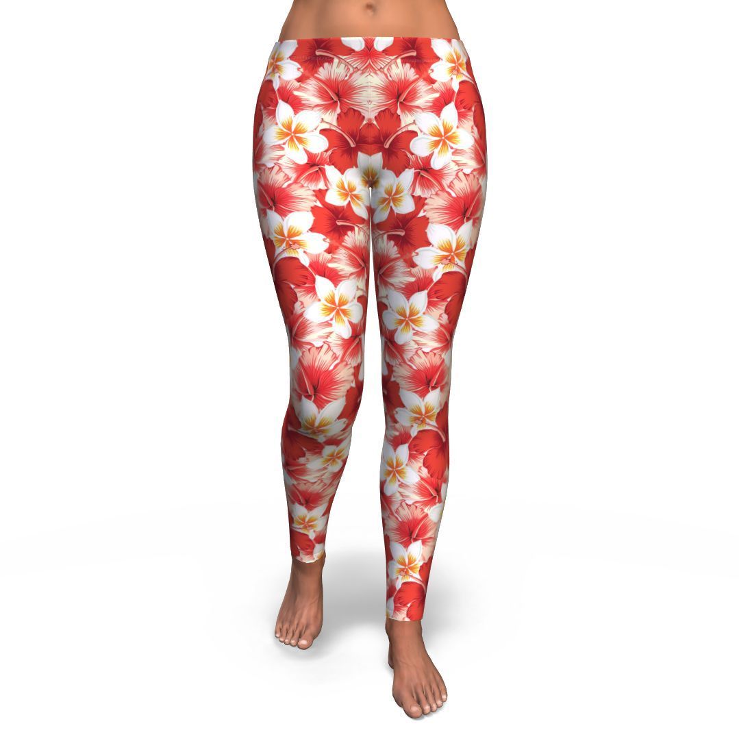 Hawaiian Floral Tropical Flower Red Hibiscus Pattern Print Pattern Women Leggings-grizzshop