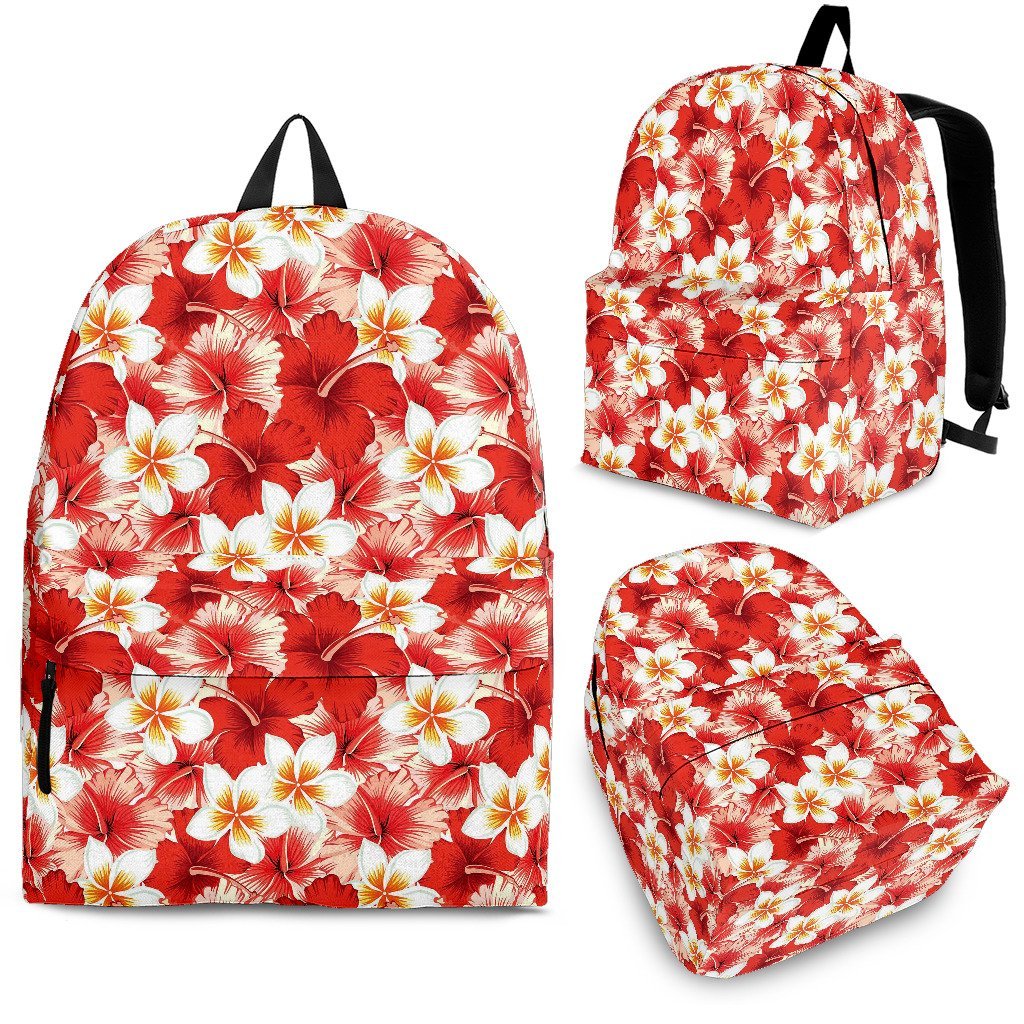 Hawaiian Floral Tropical Flower Red Hibiscus Pattern Print Premium Backpack-grizzshop