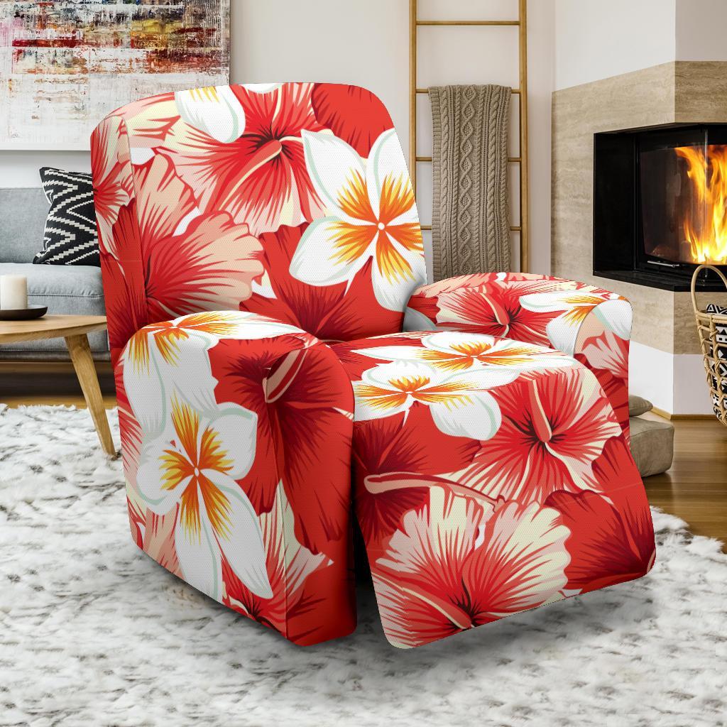 Hawaiian Floral Tropical Flower Red Hibiscus Pattern Print Recliner Cover-grizzshop