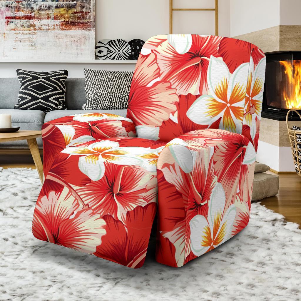 Hawaiian Floral Tropical Flower Red Hibiscus Pattern Print Recliner Cover-grizzshop