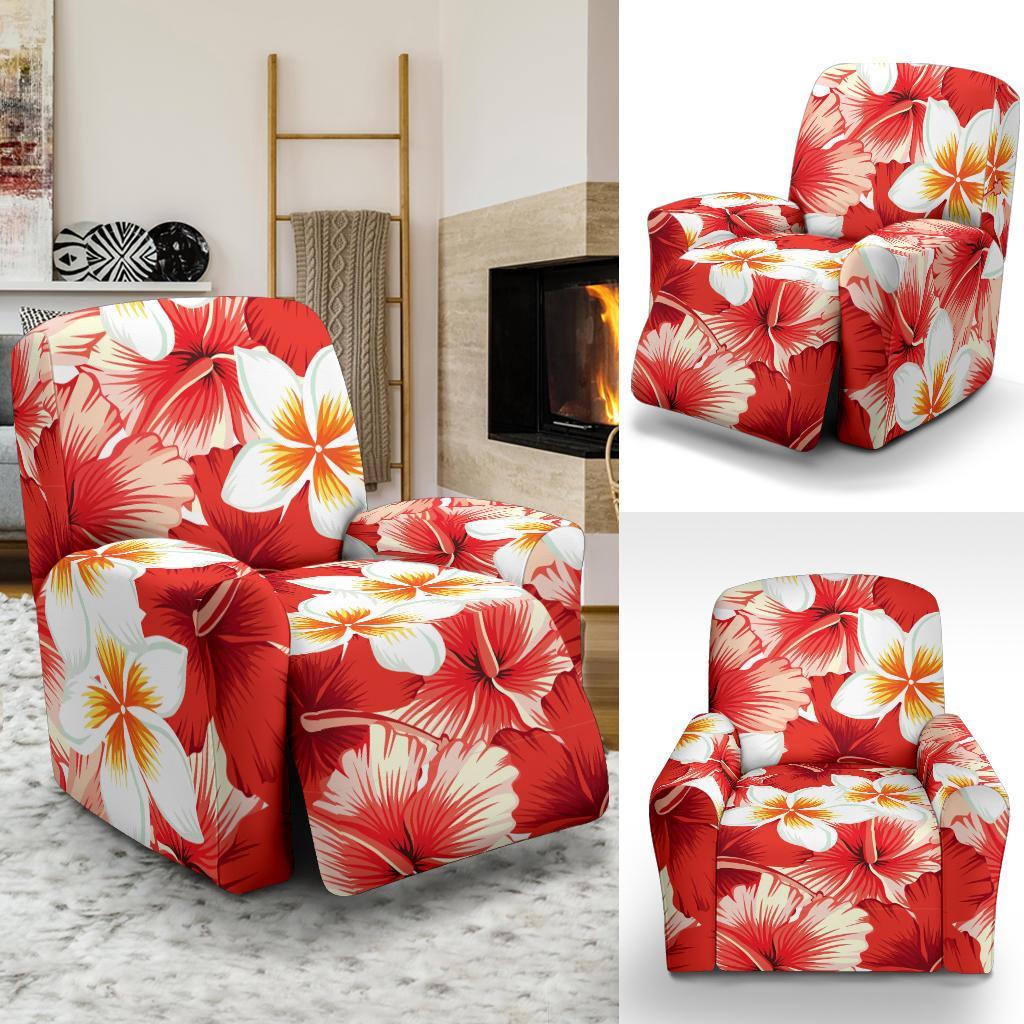 Hawaiian Floral Tropical Flower Red Hibiscus Pattern Print Recliner Cover-grizzshop