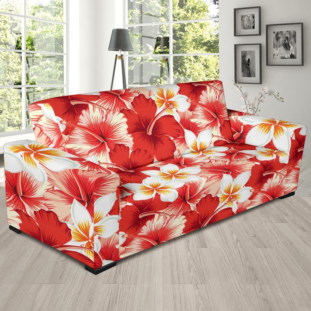 Hawaiian Floral Tropical Flower Red Hibiscus Pattern Print Sofa Covers-grizzshop