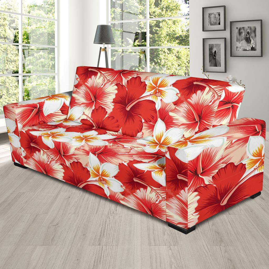 Hawaiian Floral Tropical Flower Red Hibiscus Pattern Print Sofa Covers-grizzshop