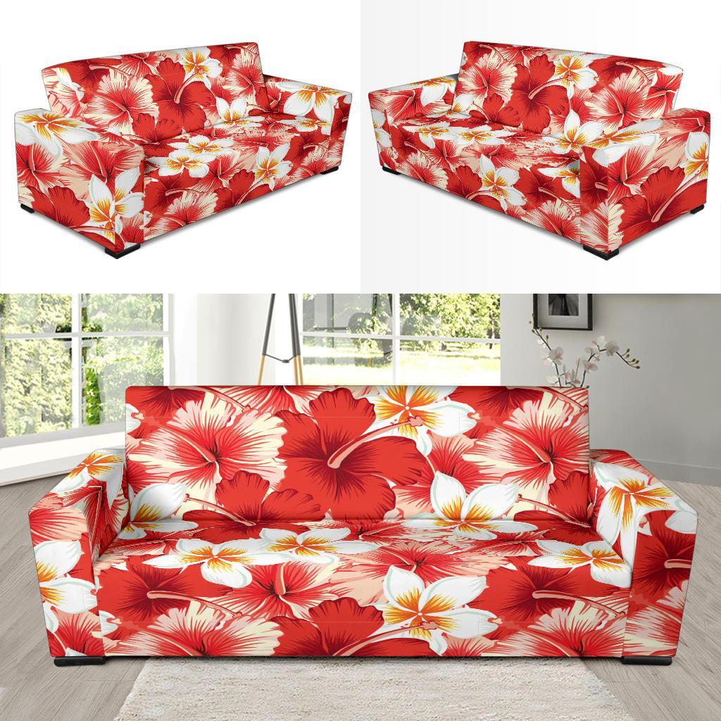 Hawaiian Floral Tropical Flower Red Hibiscus Pattern Print Sofa Covers-grizzshop