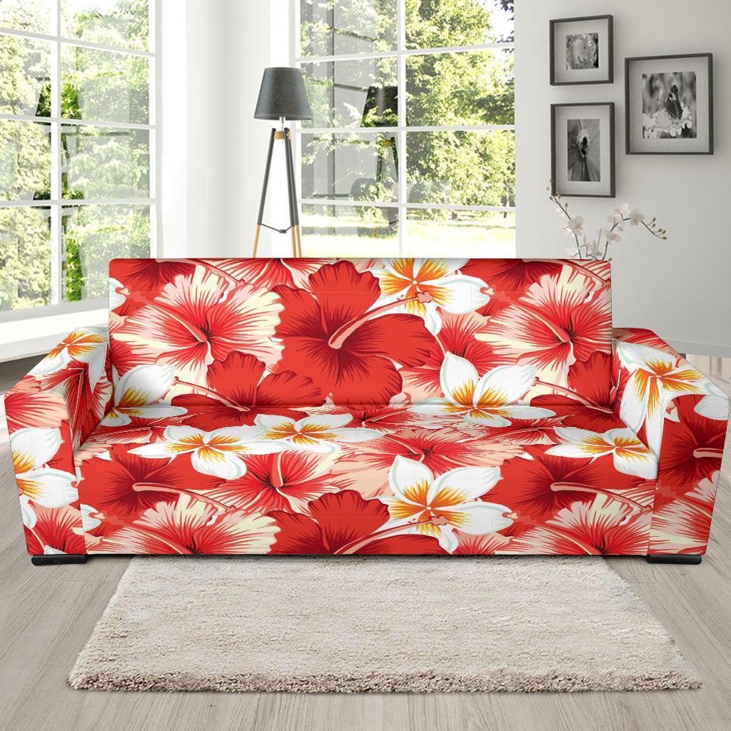 Hawaiian Floral Tropical Flower Red Hibiscus Pattern Print Sofa Covers-grizzshop