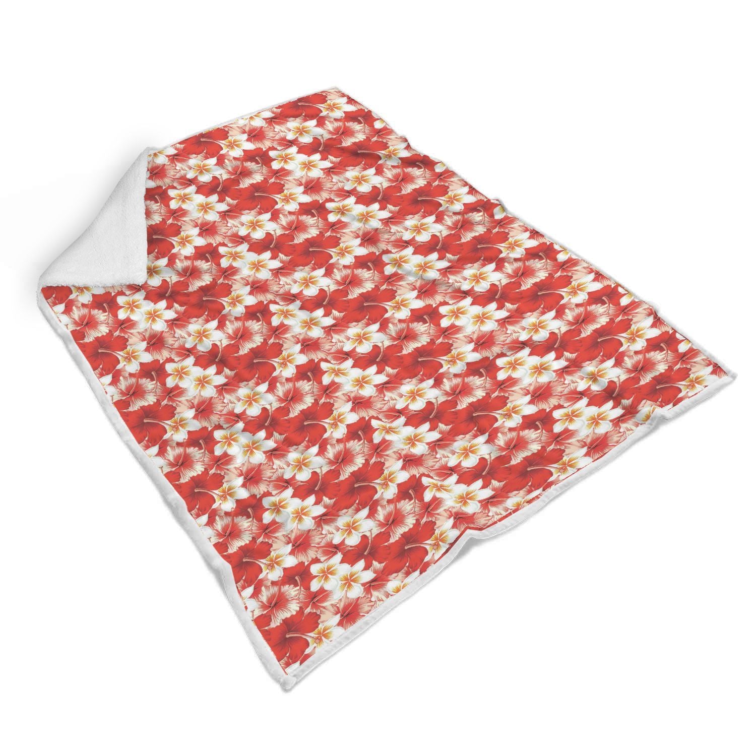Hawaiian Floral Tropical Flower Red Hibiscus Pattern Print Throw Blanket-grizzshop