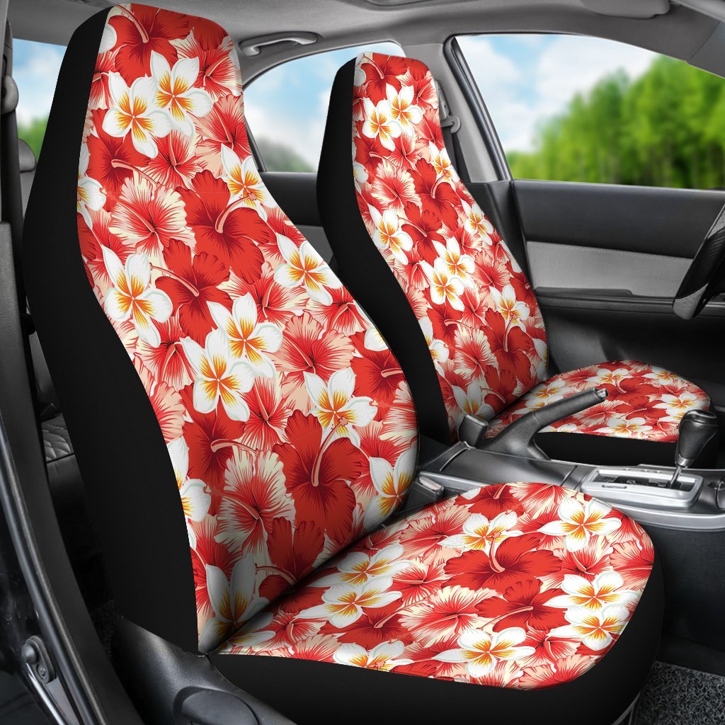 Hawaiian Floral Tropical Flower Red Hibiscus Pattern Print Universal Fit Car Seat Cover-grizzshop