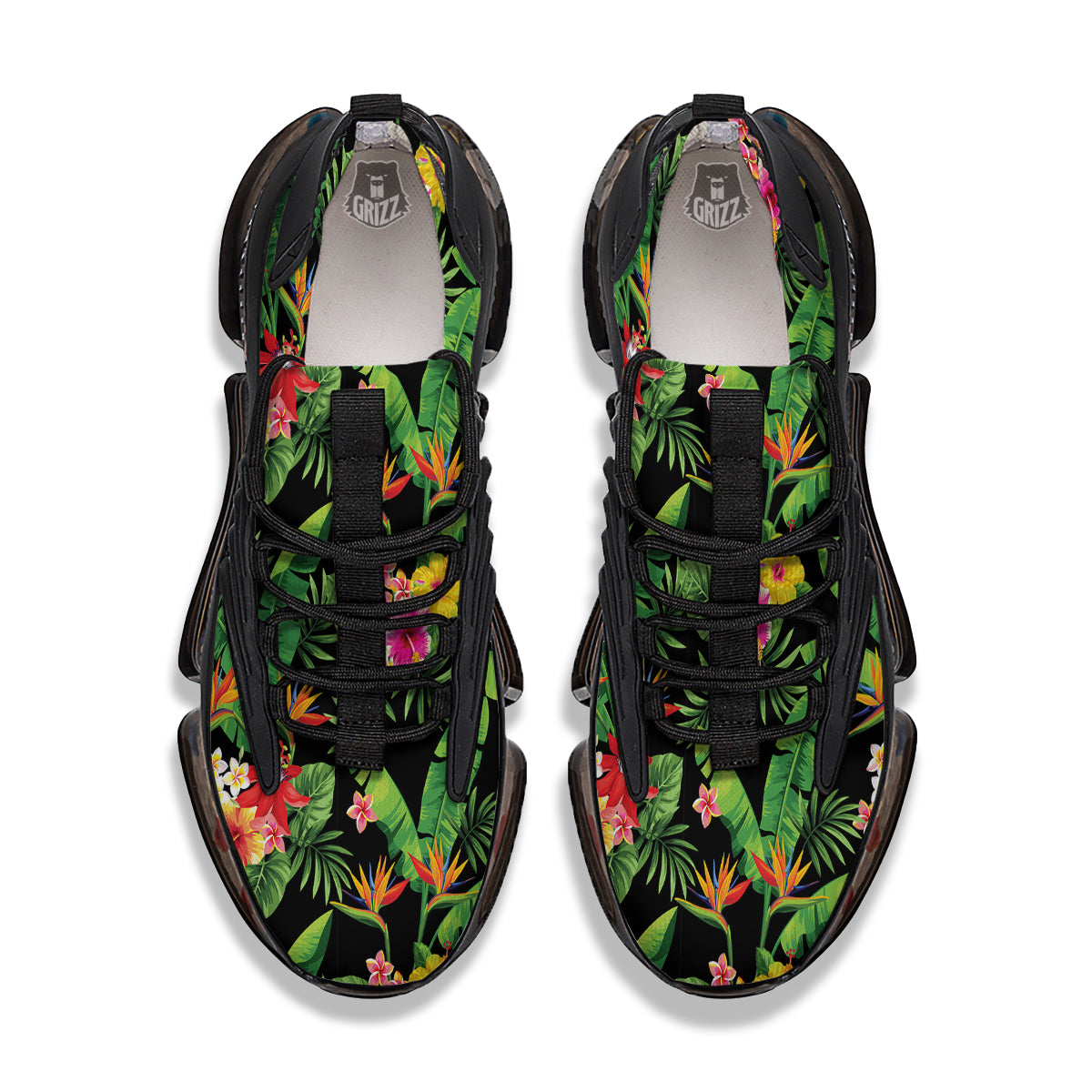 Hawaiian Flower And Tropical Leaf Print Pattern Black Gym Shoes-grizzshop