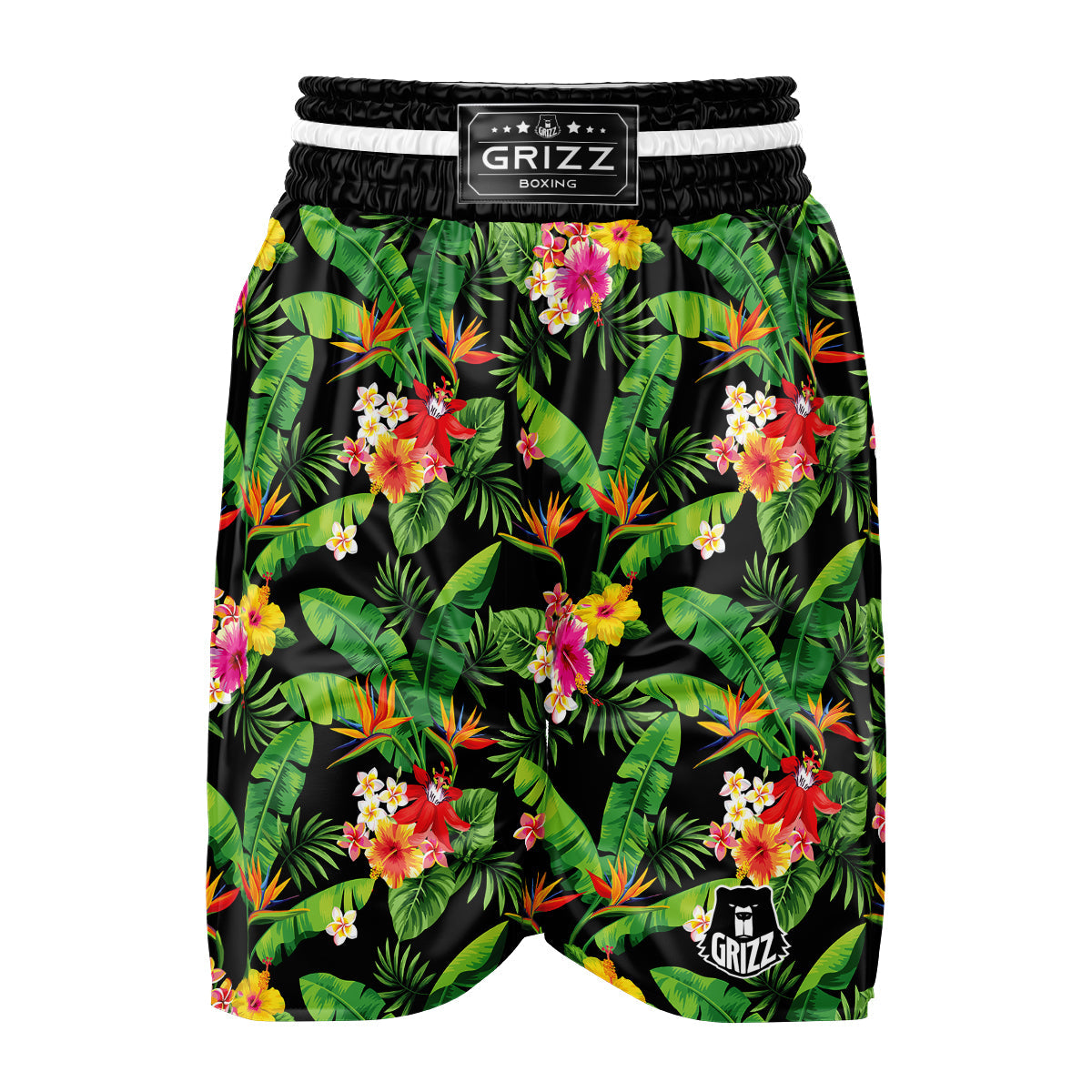 Hawaiian Flower And Tropical Leaf Print Pattern Boxing Shorts-grizzshop