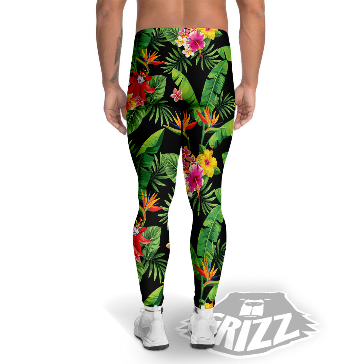Hawaiian Flower And Tropical Leaf Print Pattern Men's Leggings-grizzshop