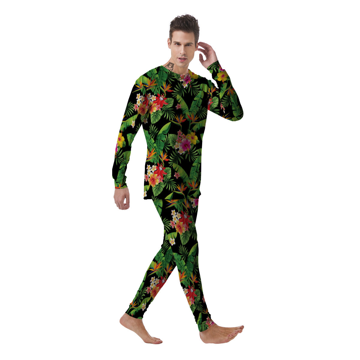 Hawaiian Flower And Tropical Leaf Print Pattern Men's Pajamas-grizzshop