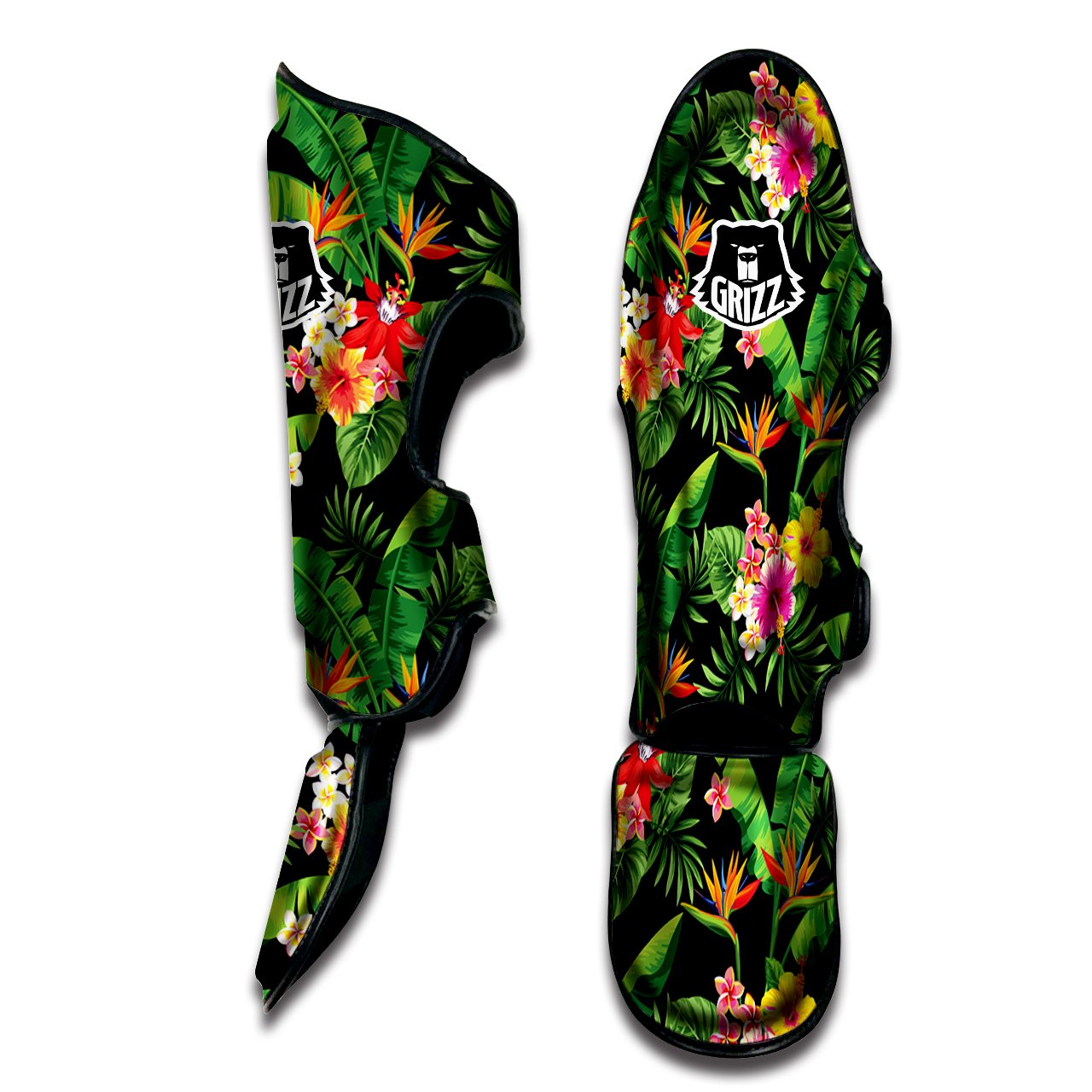 Hawaiian Flower And Tropical Leaf Print Pattern Muay Thai Shin Guards-grizzshop