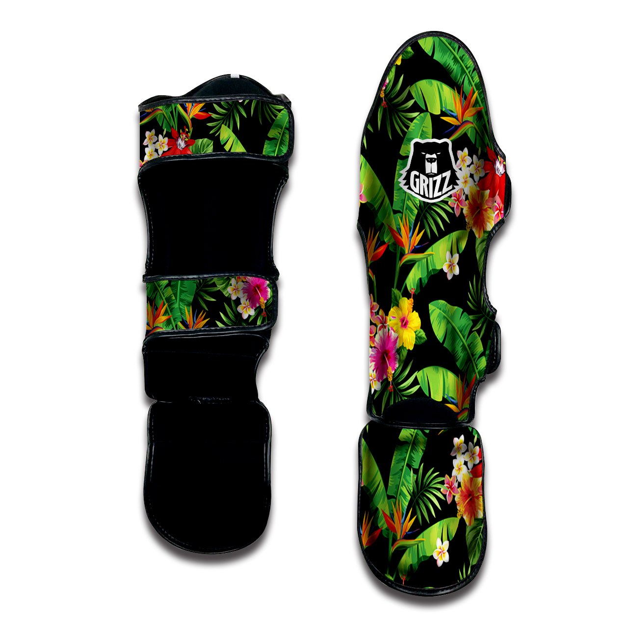 Hawaiian Flower And Tropical Leaf Print Pattern Muay Thai Shin Guards-grizzshop