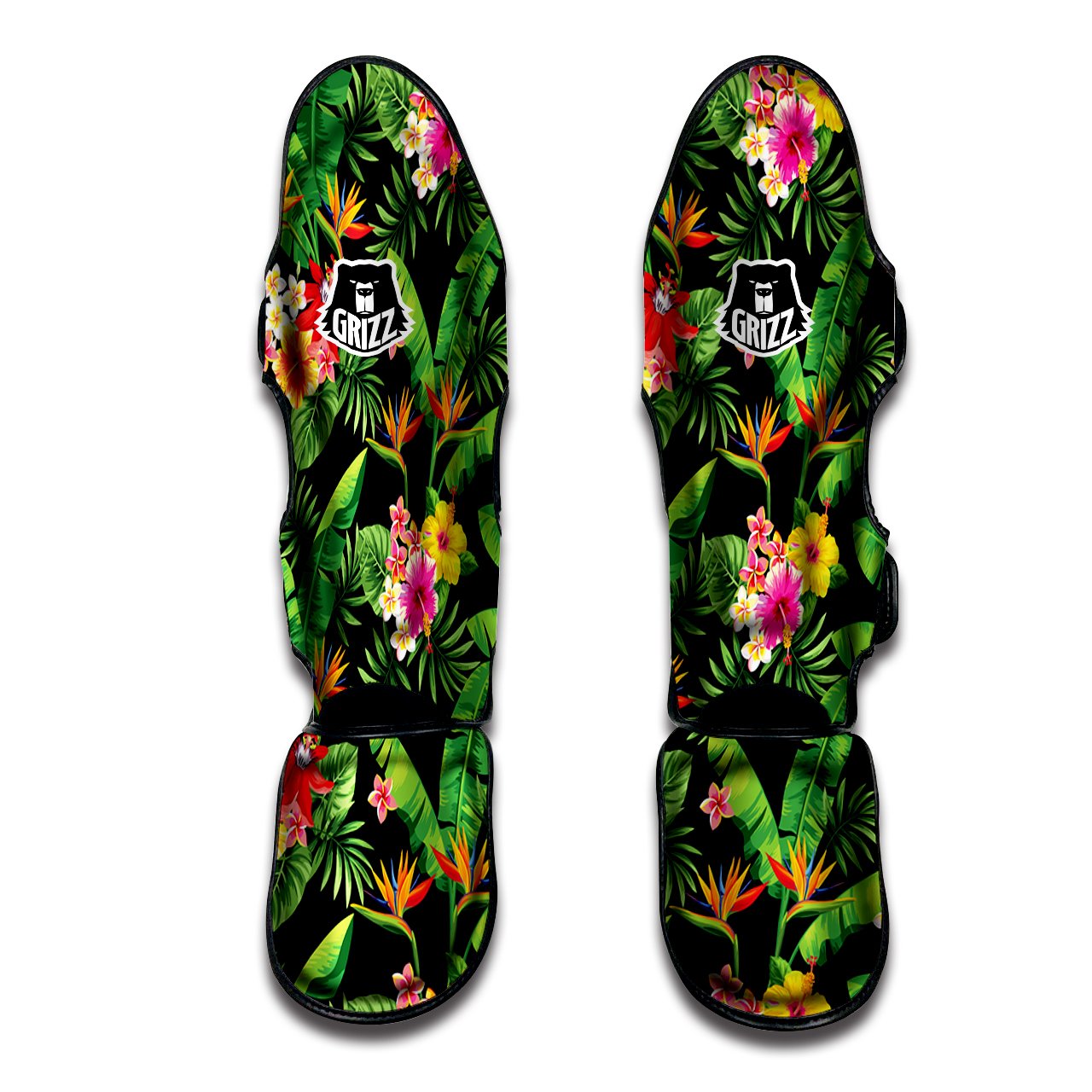 Hawaiian Flower And Tropical Leaf Print Pattern Muay Thai Shin Guards-grizzshop