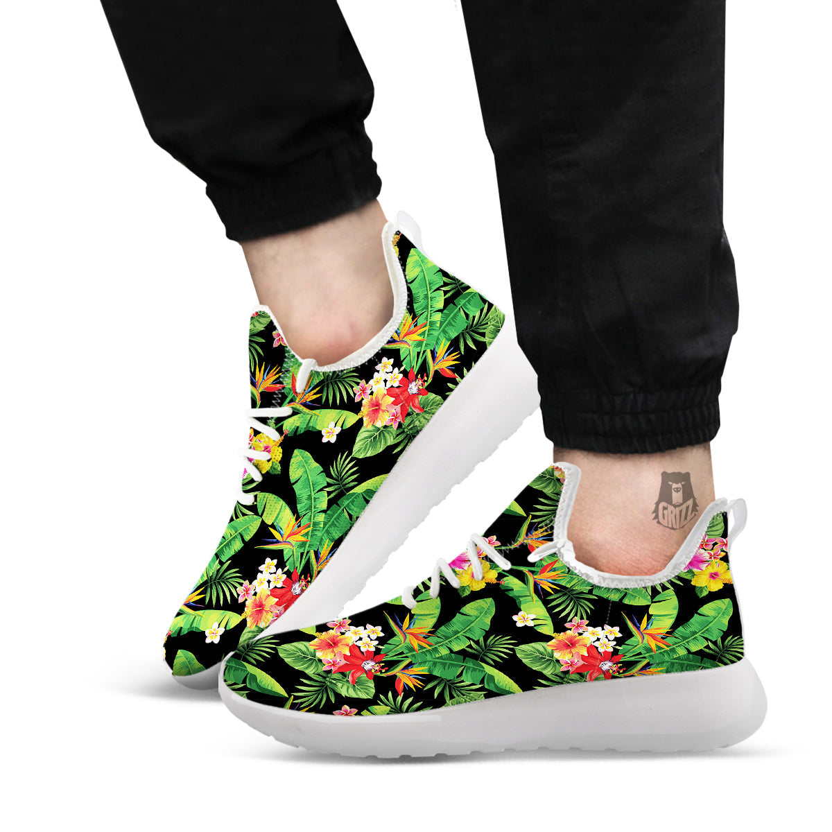 Hawaiian Flower And Tropical Leaf Print Pattern White Athletic Shoes-grizzshop