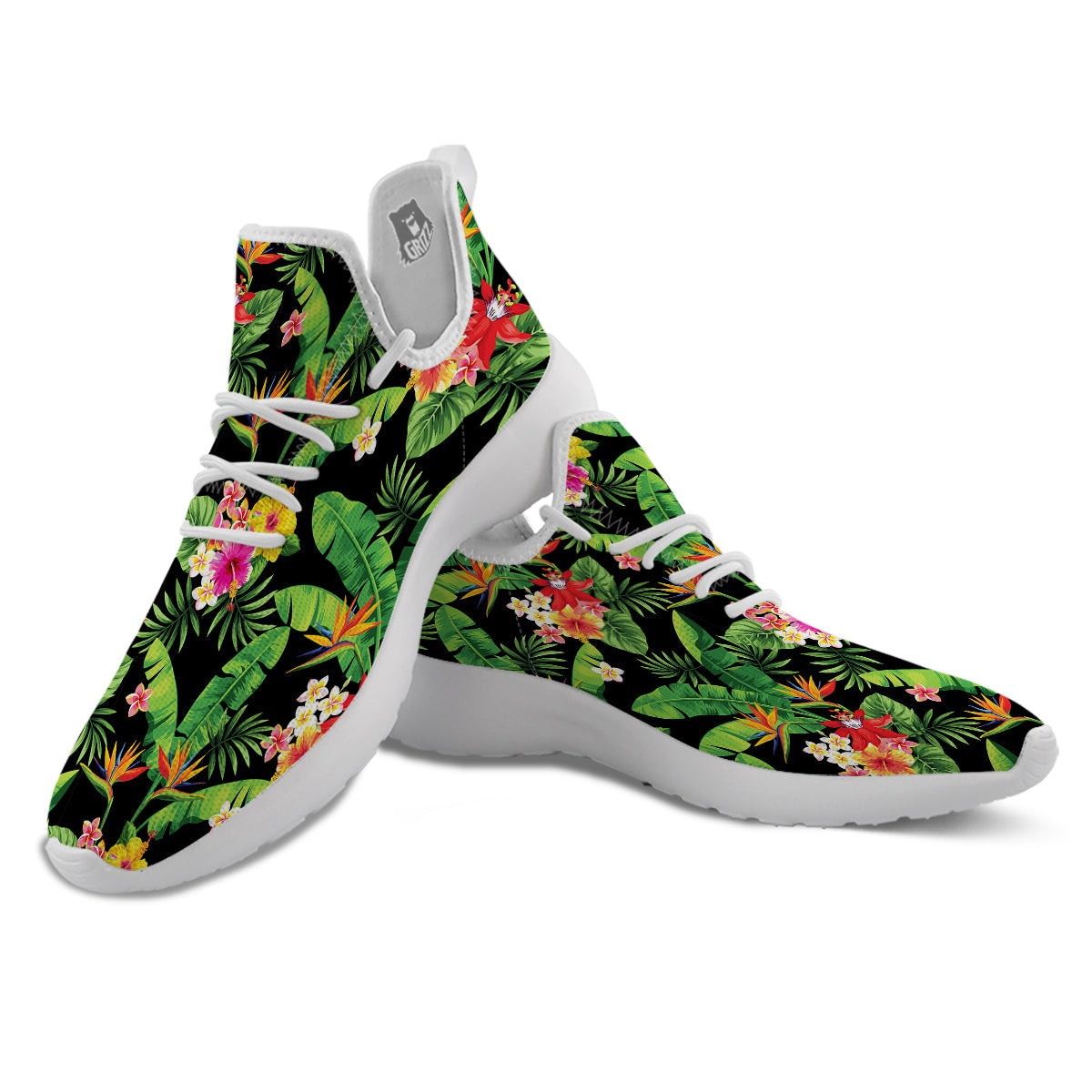 Hawaiian Flower And Tropical Leaf Print Pattern White Athletic Shoes-grizzshop