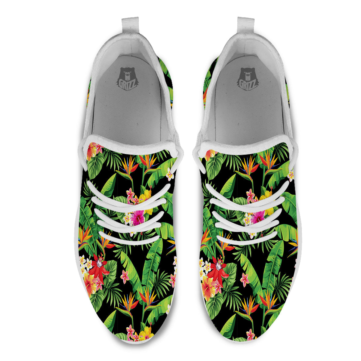 Hawaiian Flower And Tropical Leaf Print Pattern White Athletic Shoes-grizzshop