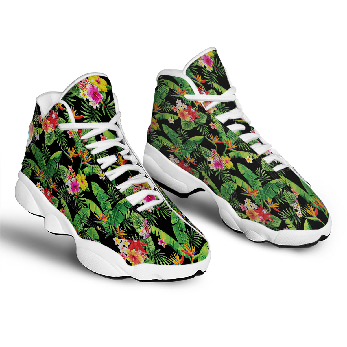 Hawaiian Flower And Tropical Leaf Print Pattern White Basketball Shoes-grizzshop