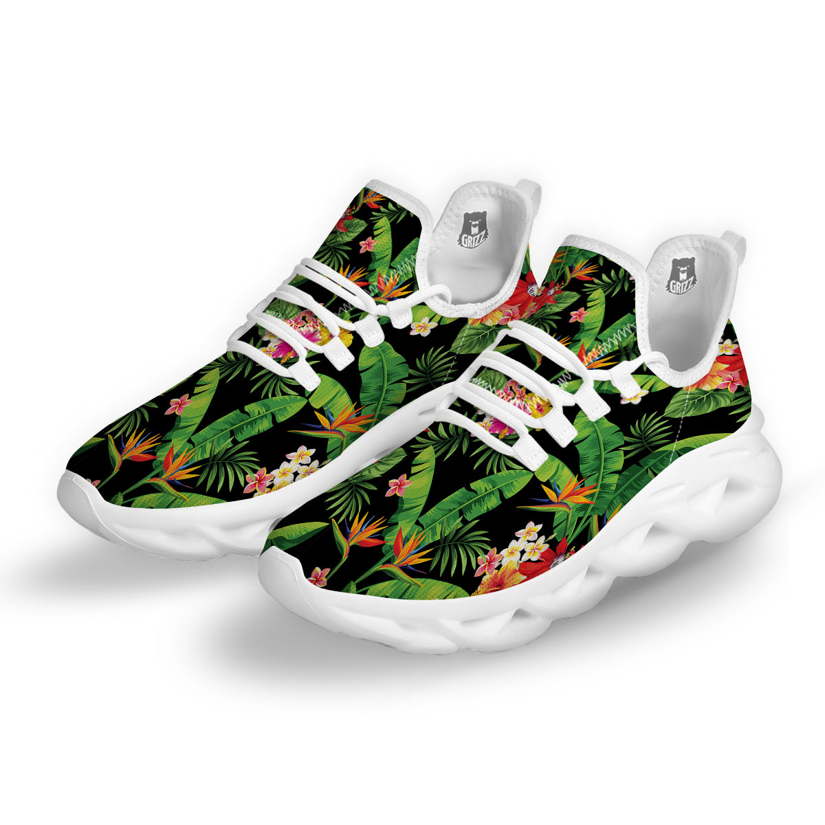 Hawaiian Flower And Tropical Leaf Print Pattern White Running Shoes-grizzshop