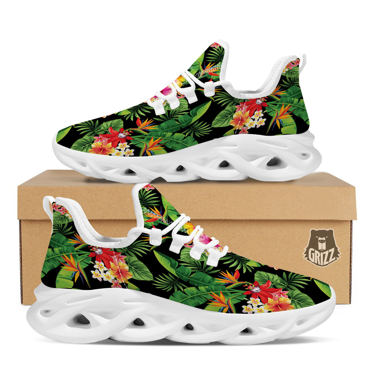 Hawaiian Flower And Tropical Leaf Print Pattern White Running Shoes-grizzshop