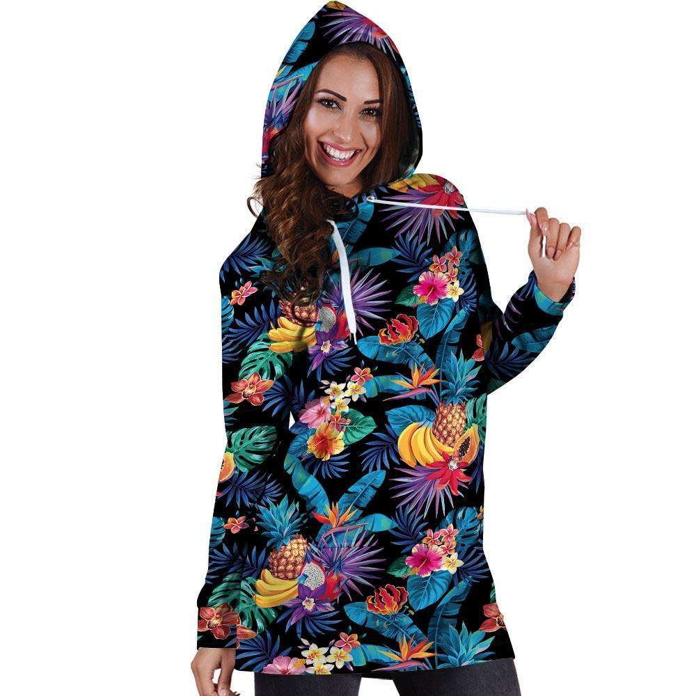 Hawaiian Fruit Tropical Print Hoodie Dress-grizzshop