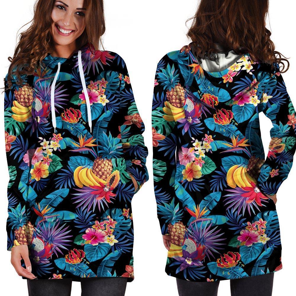 Hawaiian Fruit Tropical Print Hoodie Dress-grizzshop