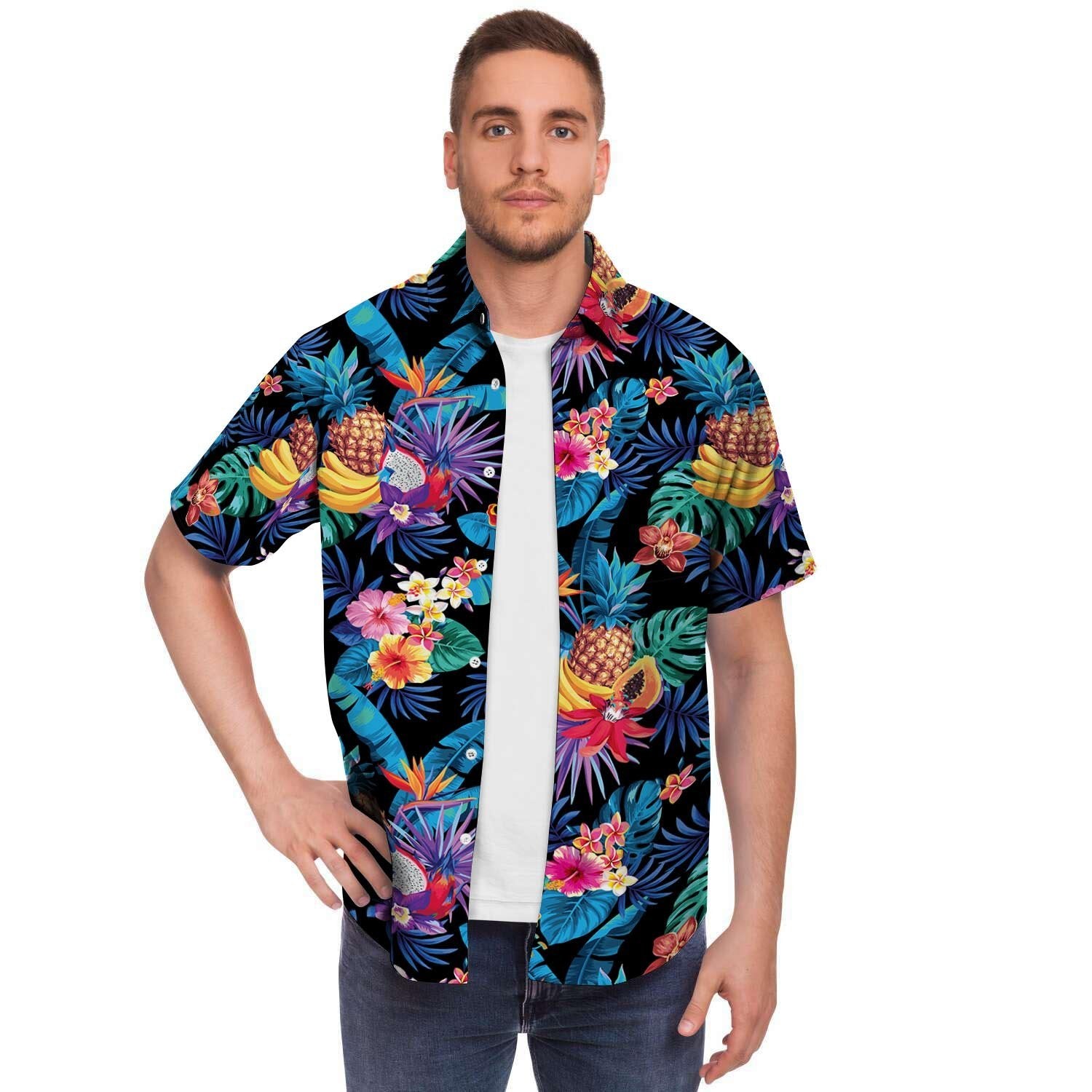 Hawaiian Fruit Tropical Print Men's Short Sleeve Shirt-grizzshop