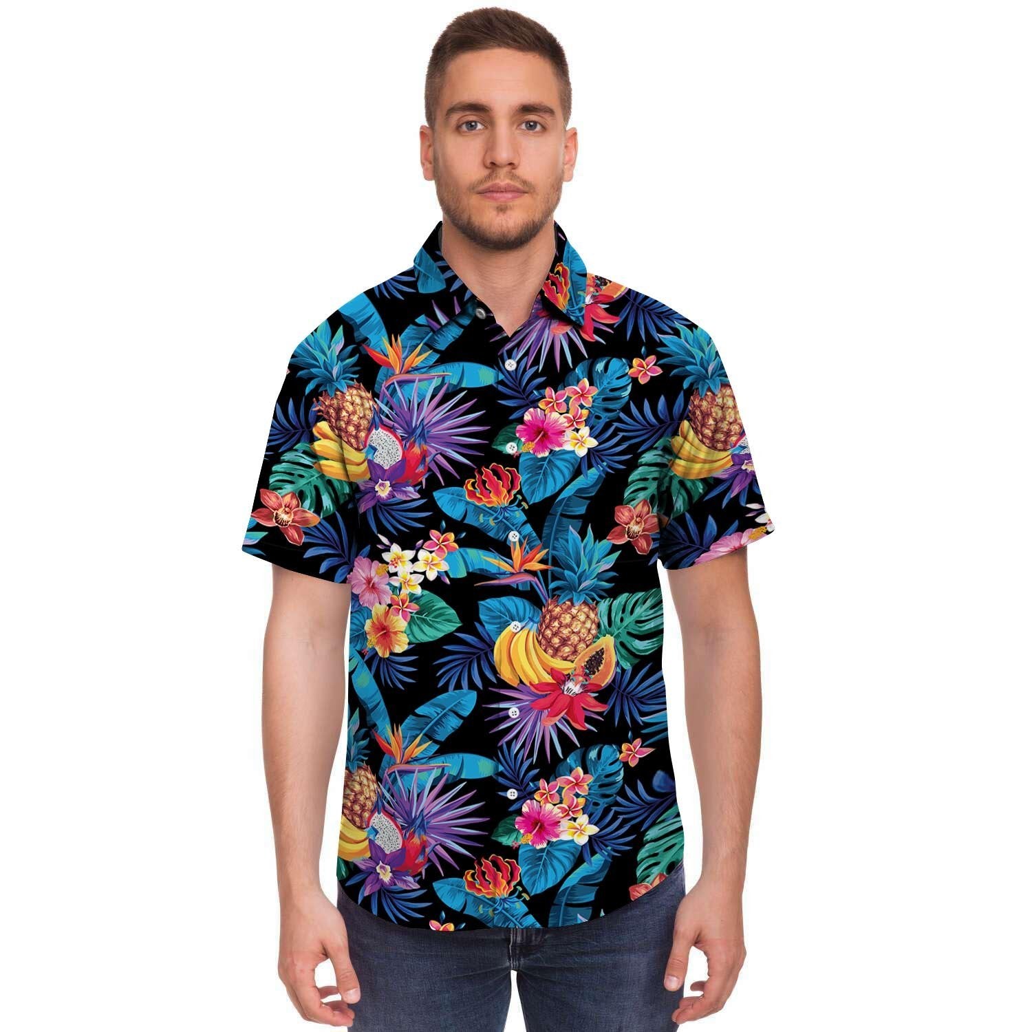 Hawaiian Fruit Tropical Print Men's Short Sleeve Shirt-grizzshop